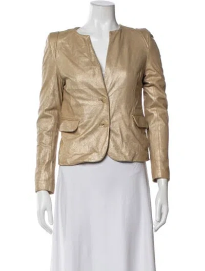 Pre-owned Sandro Goat Leather Blazer In Gold