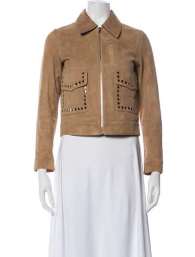 Pre-owned Sandro Goat Leather Jacket In Brown