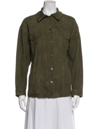 Pre-owned Sandro Goat Leather Jacket In Green