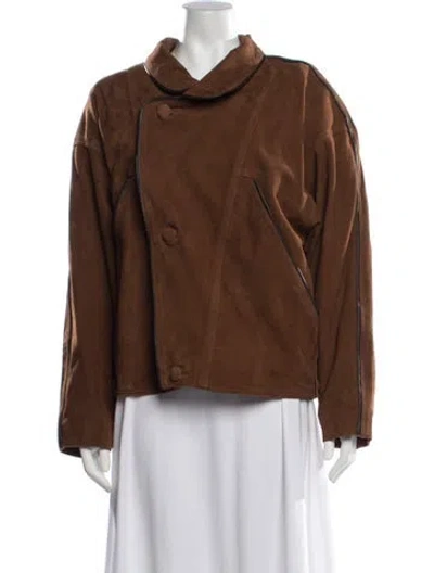 Pre-owned Sandro Goat Leather Jacket W/ Tags In Brown