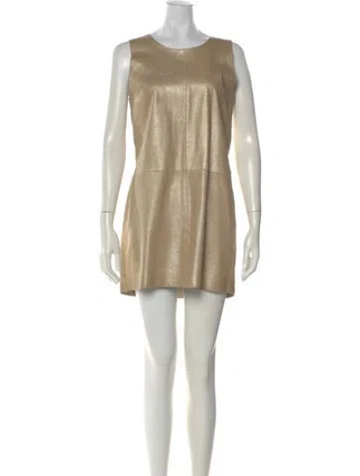 Pre-owned Sandro Goat Leather Mini Dress In Neutral