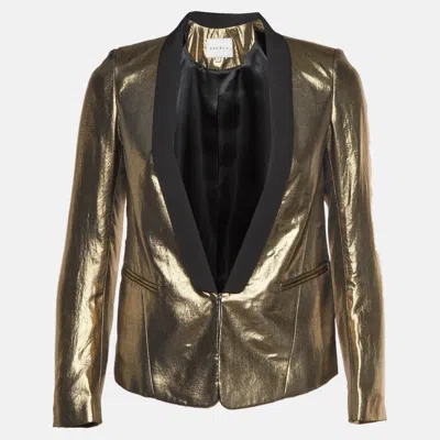 Sandro Gold Lamé Asymmetric Tuxedo Blazer