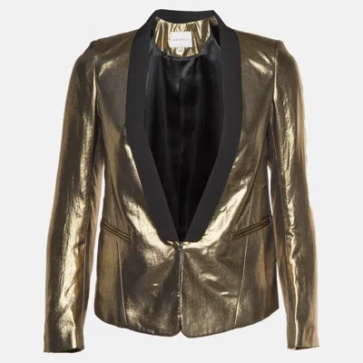 Pre-owned Sandro Gold Lamé Asymmetric Tuxedo Blazer S