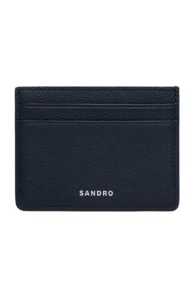 Sandro Grained Leather Card Holder In Blue