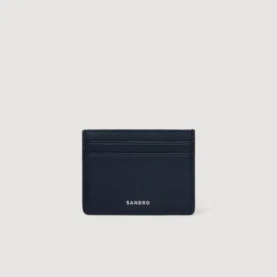 Sandro Grained Leather Card Holder In Blue