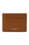 Sandro Mens Cognac Logo-embossed Leather Card Holder In Brown