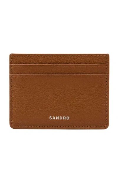 Sandro Grained Leather Cardholder In Brown