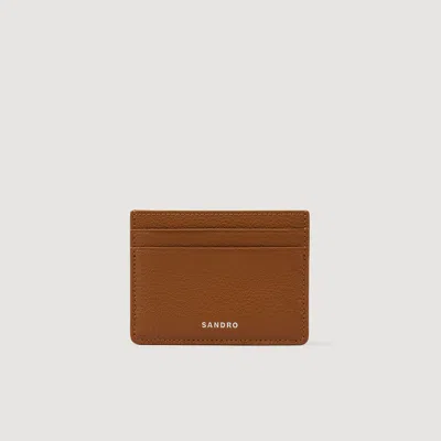 Sandro Grained Leather Cardholder In Brown