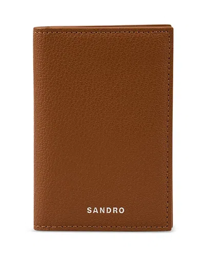 Sandro Grained Leather Foldable Card Holder In Brown