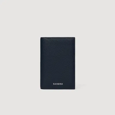 Sandro Grained Leather Foldable Cardholder In Blue