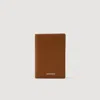 Sandro Grained Leather Foldable Cardholder In Brown