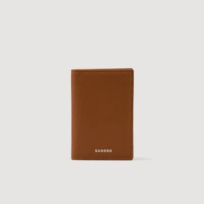 Sandro Grained Leather Foldable Cardholder In Brown