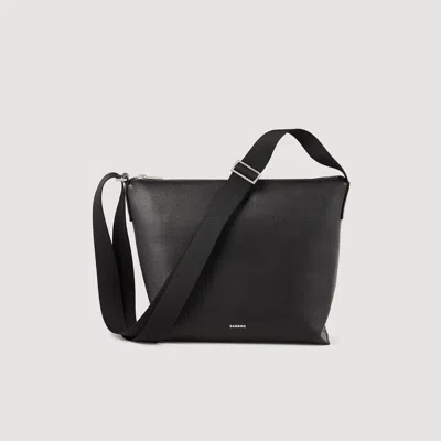 Sandro Grained Leather Satchel In Black