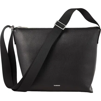 Sandro Grained Leather Satchel In Black
