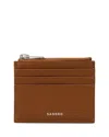 Sandro Mens Cognac Zipped Logo-embossed Leather Card Holder In Brown