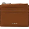 Sandro Mens Cognac Zipped Logo-embossed Leather Card Holder In Brown