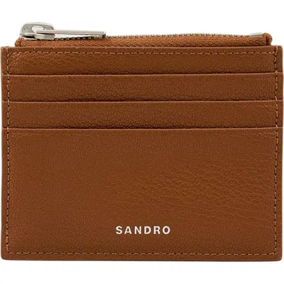SANDRO SANDRO GRAINED LEATHER ZIP CARD HOLDER