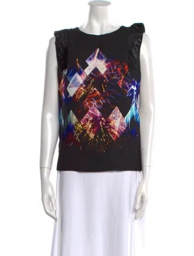 Pre-owned Sandro Graphic Print Bateau Neckline Top In Black