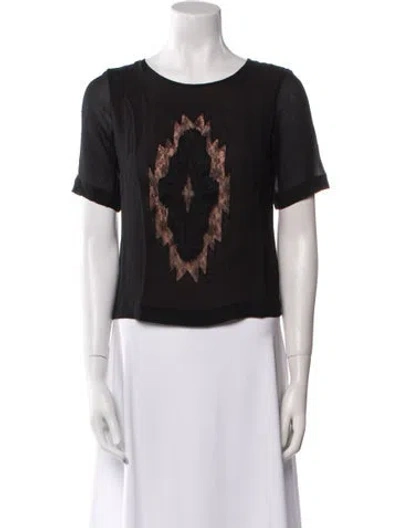 Pre-owned Sandro Graphic Print Bateau Neckline T-shirt In Black
