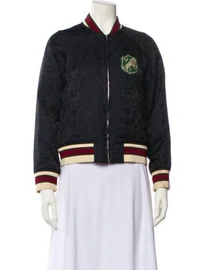 Pre-owned Sandro Graphic Print Bomber Jacket In Black