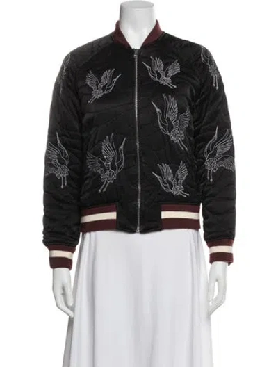 Pre-owned Sandro Graphic Print Bomber Jacket In Black