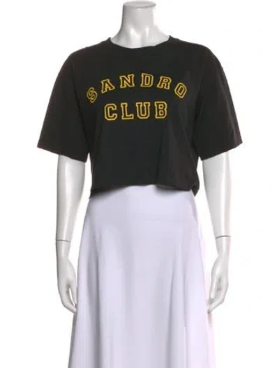 Pre-owned Sandro Graphic Print Crew Neck Crop Top In Black