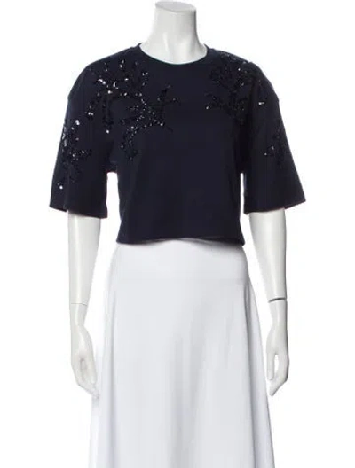 Pre-owned Sandro Graphic Print Crew Neck Crop Top In Blue