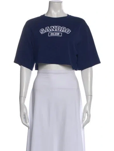 Pre-owned Sandro Graphic Print Crew Neck Crop Top In Blue