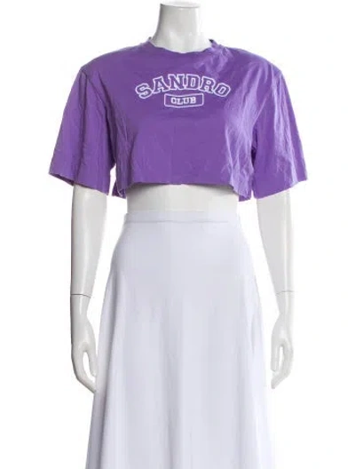 Pre-owned Sandro Graphic Print Crew Neck Crop Top In Purple