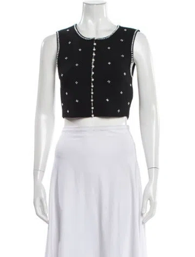 Pre-owned Sandro Graphic Print Crew Neck Crop Top W/ Tags In Black