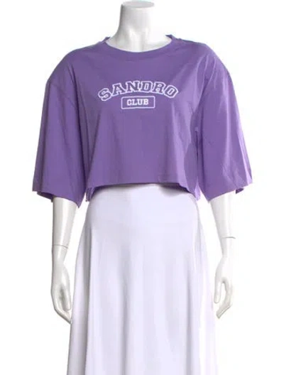 Pre-owned Sandro Graphic Print Crew Neck Crop Top W/ Tags In Purple
