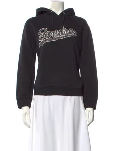 Pre-owned Sandro Graphic Print Crew Neck Hoodie In Blue