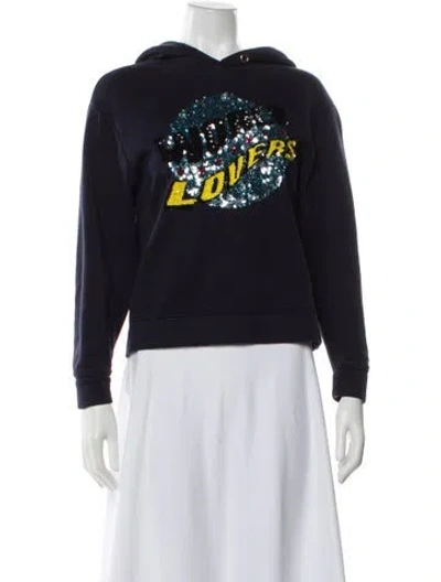 Pre-owned Sandro Graphic Print Crew Neck Hoodie In Blue