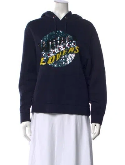 Pre-owned Sandro Graphic Print Crew Neck Hoodie In Blue