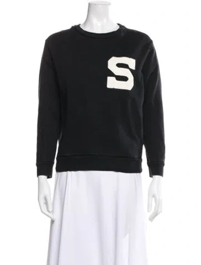 Pre-owned Sandro Graphic Print Crew Neck Sweater In Black