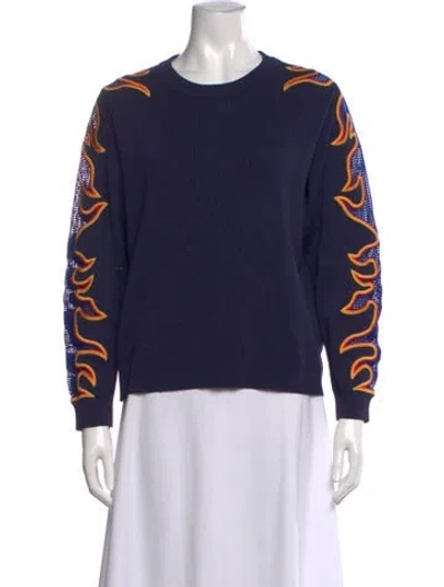 Pre-owned Sandro Graphic Print Crew Neck Sweater In Blue