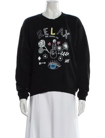 Pre-owned Sandro Graphic Print Crew Neck Sweatshirt In Black