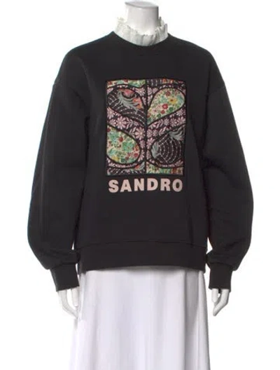 Pre-owned Sandro Graphic Print Crew Neck Sweatshirt In Black