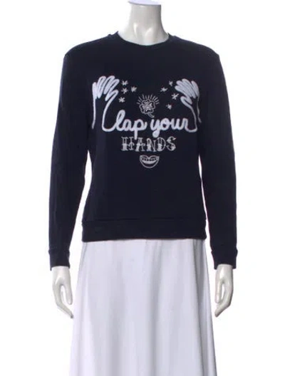 Pre-owned Sandro Graphic Print Crew Neck Sweatshirt In Blue