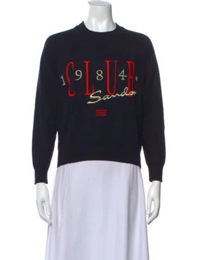 Pre-owned Sandro Graphic Print Crew Neck Sweatshirt In Blue