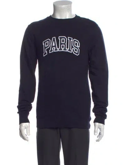 Pre-owned Sandro Graphic Print Crew Neck Sweatshirt In Blue