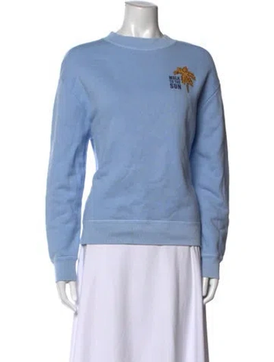 Pre-owned Sandro Graphic Print Crew Neck Sweatshirt In Blue