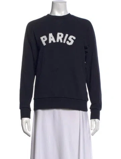 Pre-owned Sandro Graphic Print Crew Neck Sweatshirt In Blue