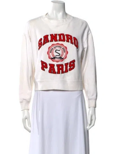 Pre-owned Sandro Graphic Print Crew Neck Sweatshirt In White