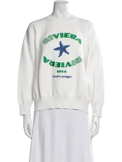 Pre-owned Sandro Graphic Print Crew Neck Sweatshirt In White