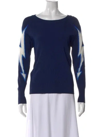 Pre-owned Sandro Graphic Print Crew Neck Top In Blue