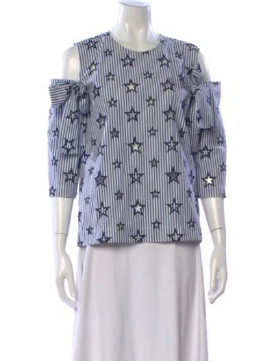 Pre-owned Sandro Graphic Print Crew Neck Top In Blue
