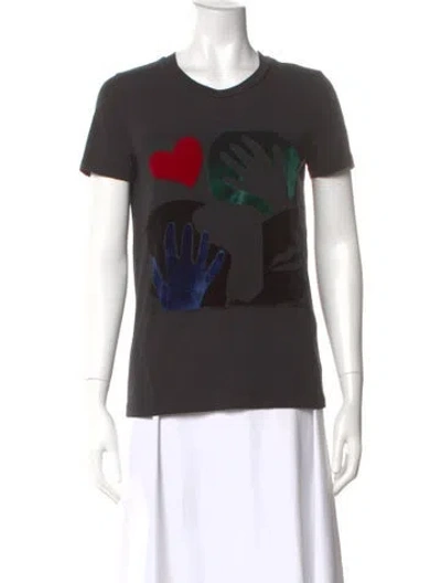 Pre-owned Sandro Graphic Print Crew Neck T-shirt In Black