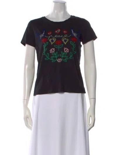 Pre-owned Sandro Graphic Print Crew Neck T-shirt In Black