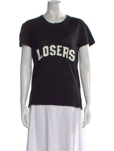Pre-owned Sandro Graphic Print Crew Neck T-shirt In Black